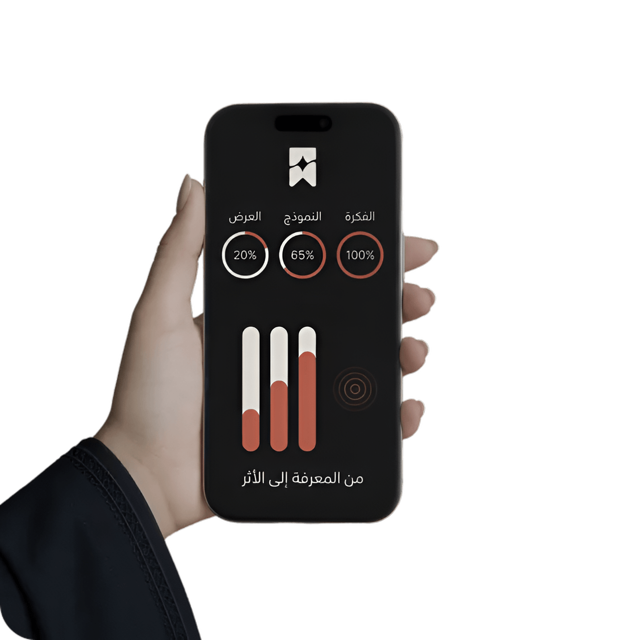 يد تحمل هاتفًا يعرض تقدم فريق فَرق من الفكرة إلى الأثر